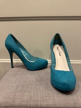 Michael Antonio Love Me Teal Suede Stiletto Platform Pumps 6.5